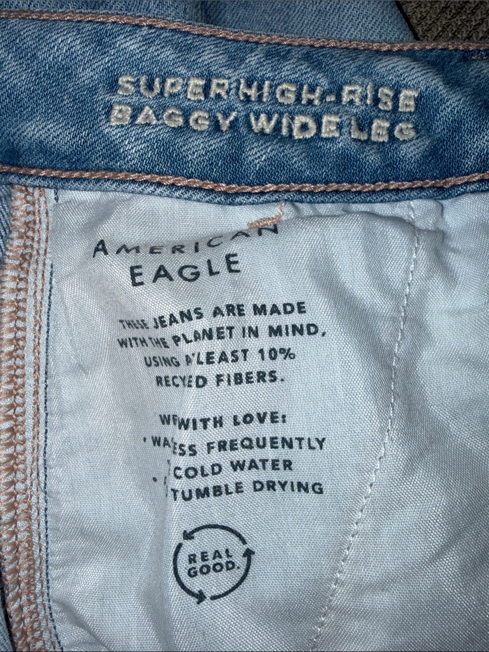 American Eagle Light Wash Stretch Denim Cargo Wide Leg Pants Size 4 - Picture 10 of 11